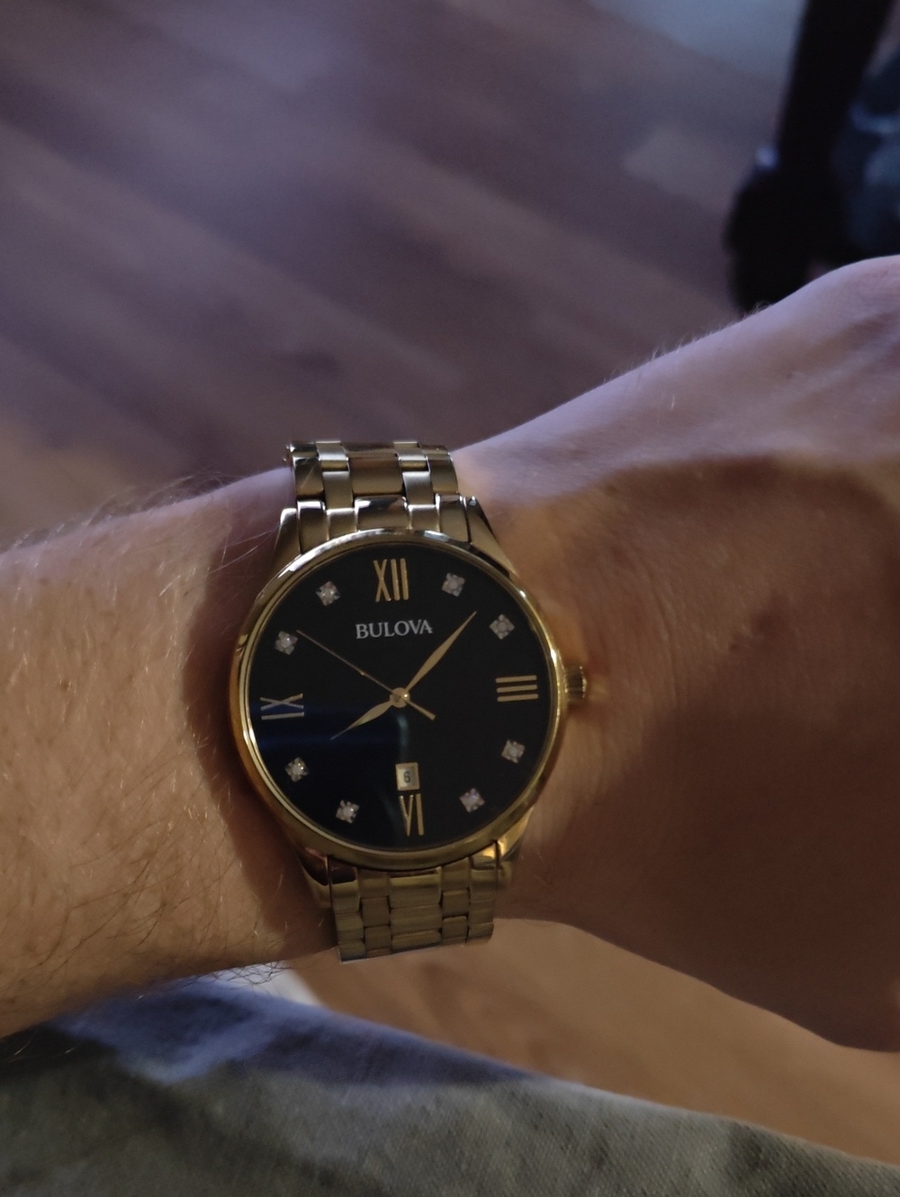 Bulova Gold-Tone Men's Watch with Genuine Crystal Inlays